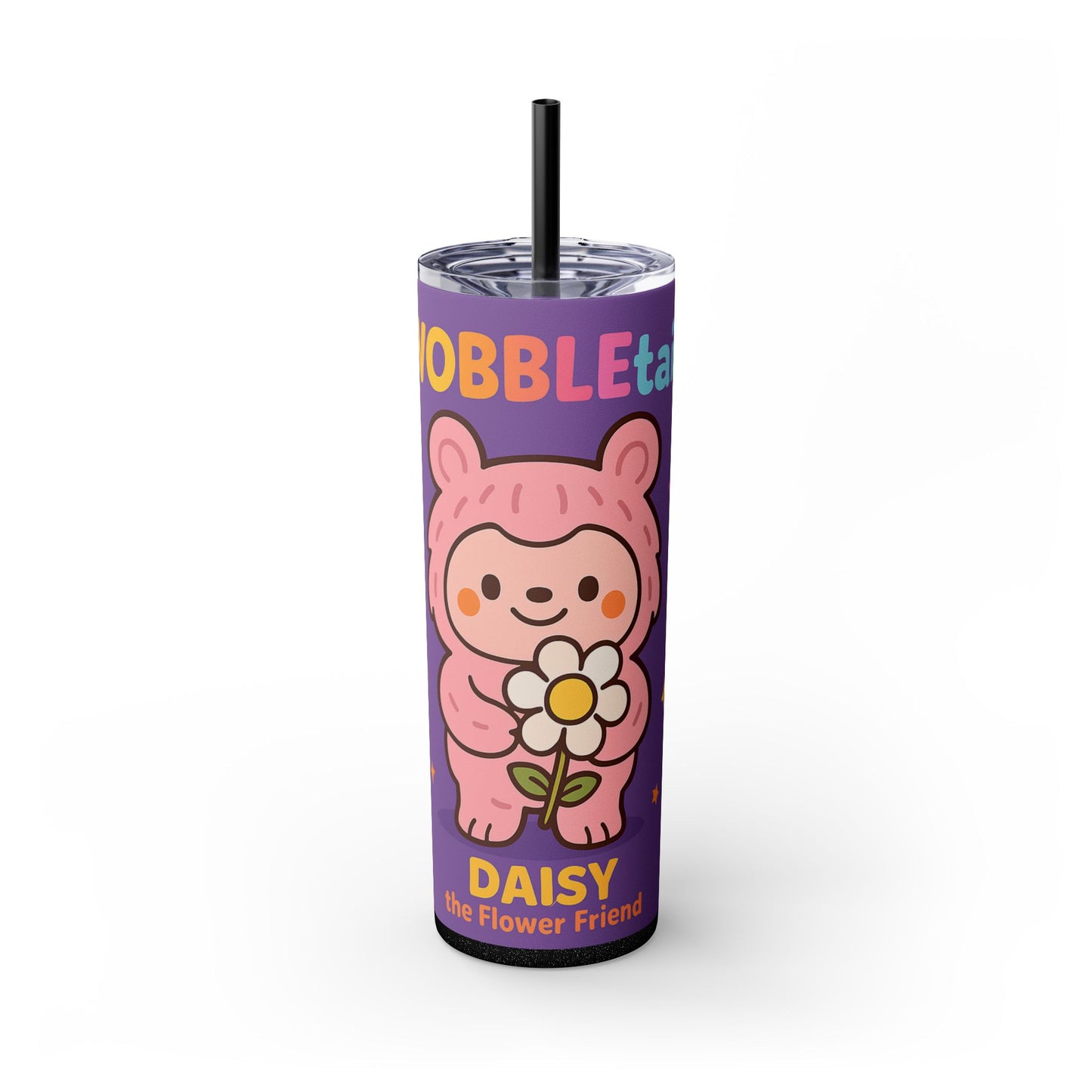 Daisy the Flower Friend | Wobbletails 20oz Skinny Purple Floral Kawaii Tumbler with Straw