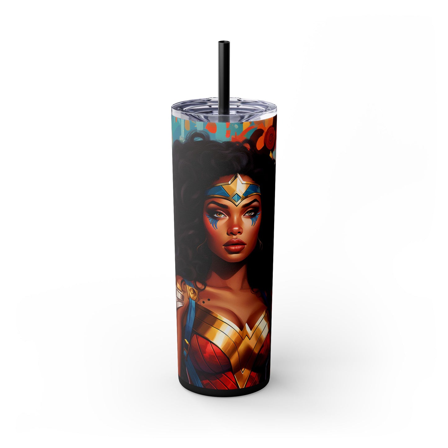 Wonder Warrior 3D Graffiti Tumbler – Black Heroine Street Art Cup, 20 oz - Sippincity