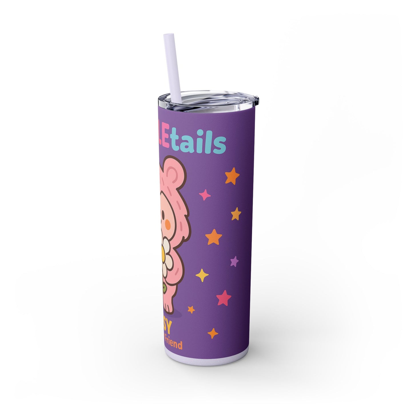 Daisy the Flower Friend | Wobbletails 20oz Skinny Purple Floral Kawaii Tumbler with Straw