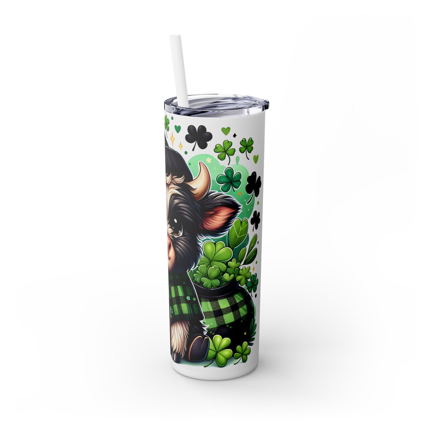 Highland Cow Shamrock 20 oz Skinny Tumbler – Lucky Farm Animal Cup - Sippincity