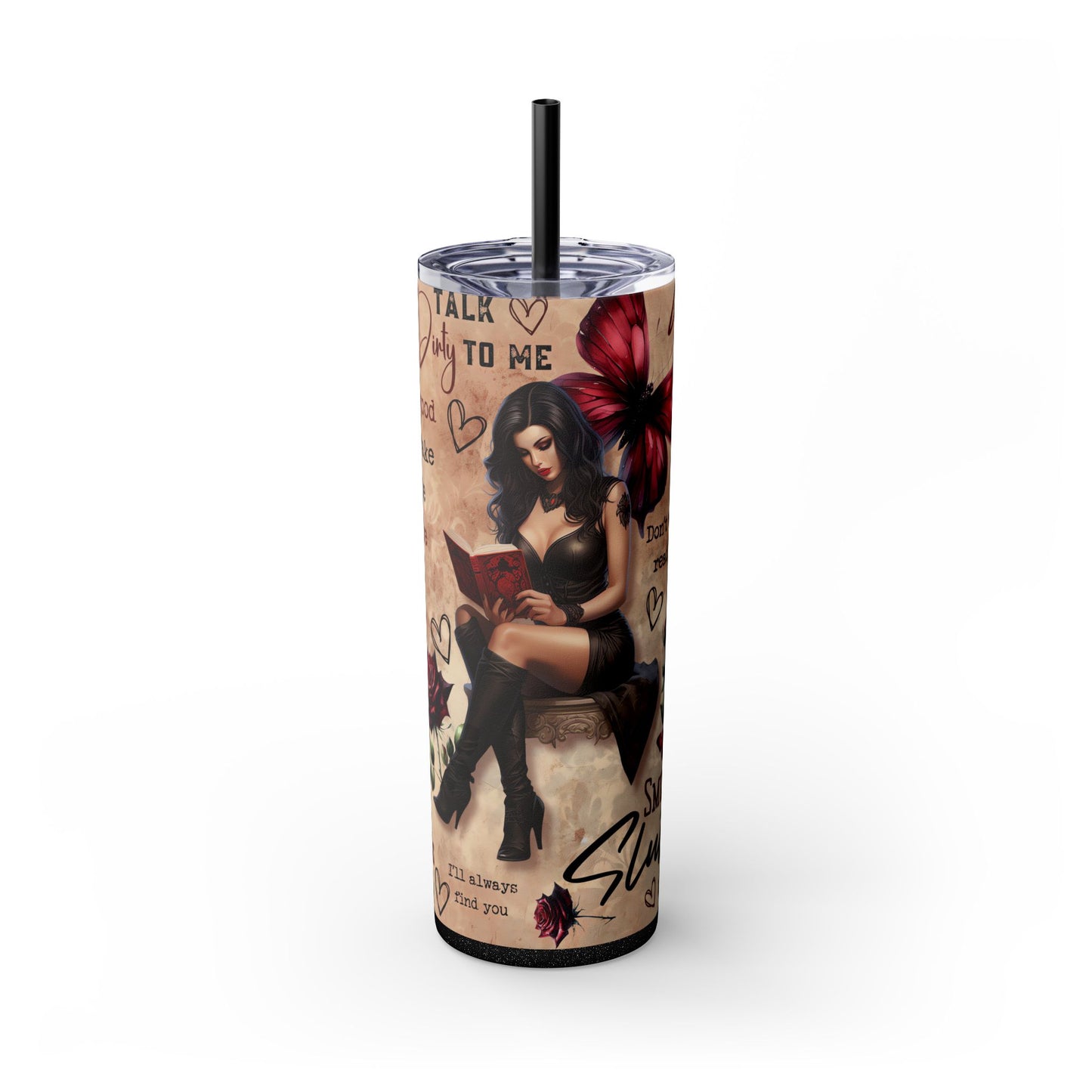 Dark Romance Reader Tumbler - 20 oz Skinny Insulated Cup for Book Lovers - Sippincity