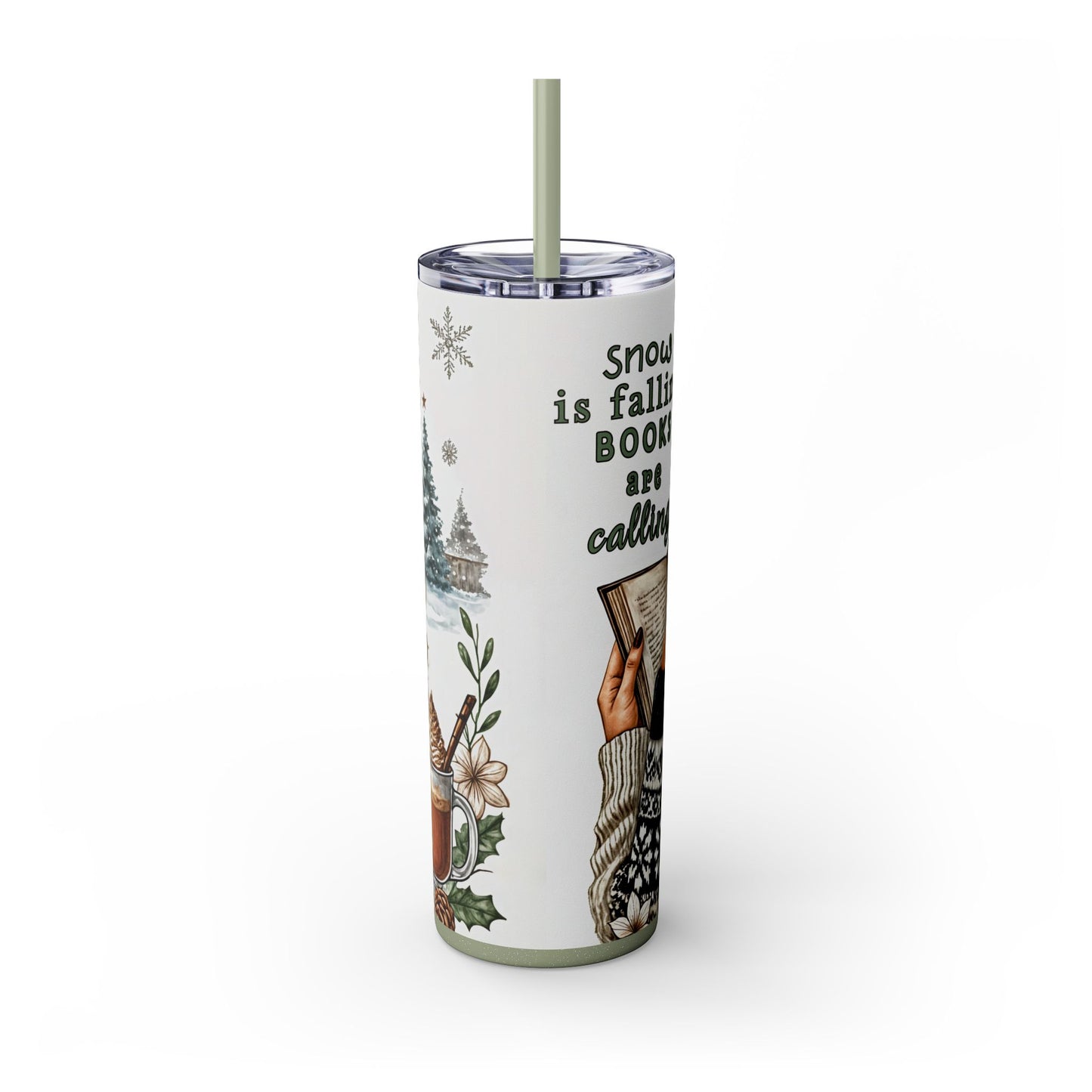 Cozy Winter Book Lover 20 oz Skinny Tumbler – Holiday Reading Vibes - Sippincity