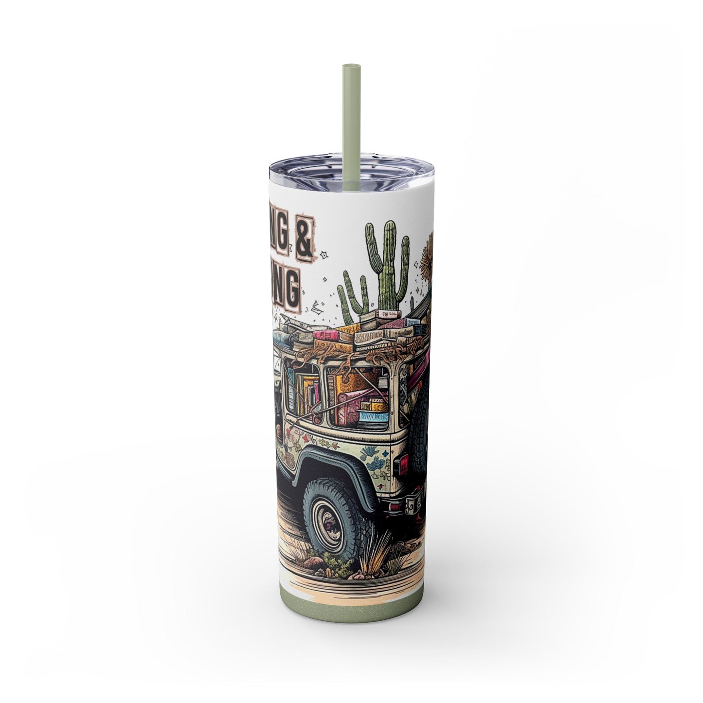 Reading & Roaming Adventure Tumbler – 20oz Skinny Book Lover Cup