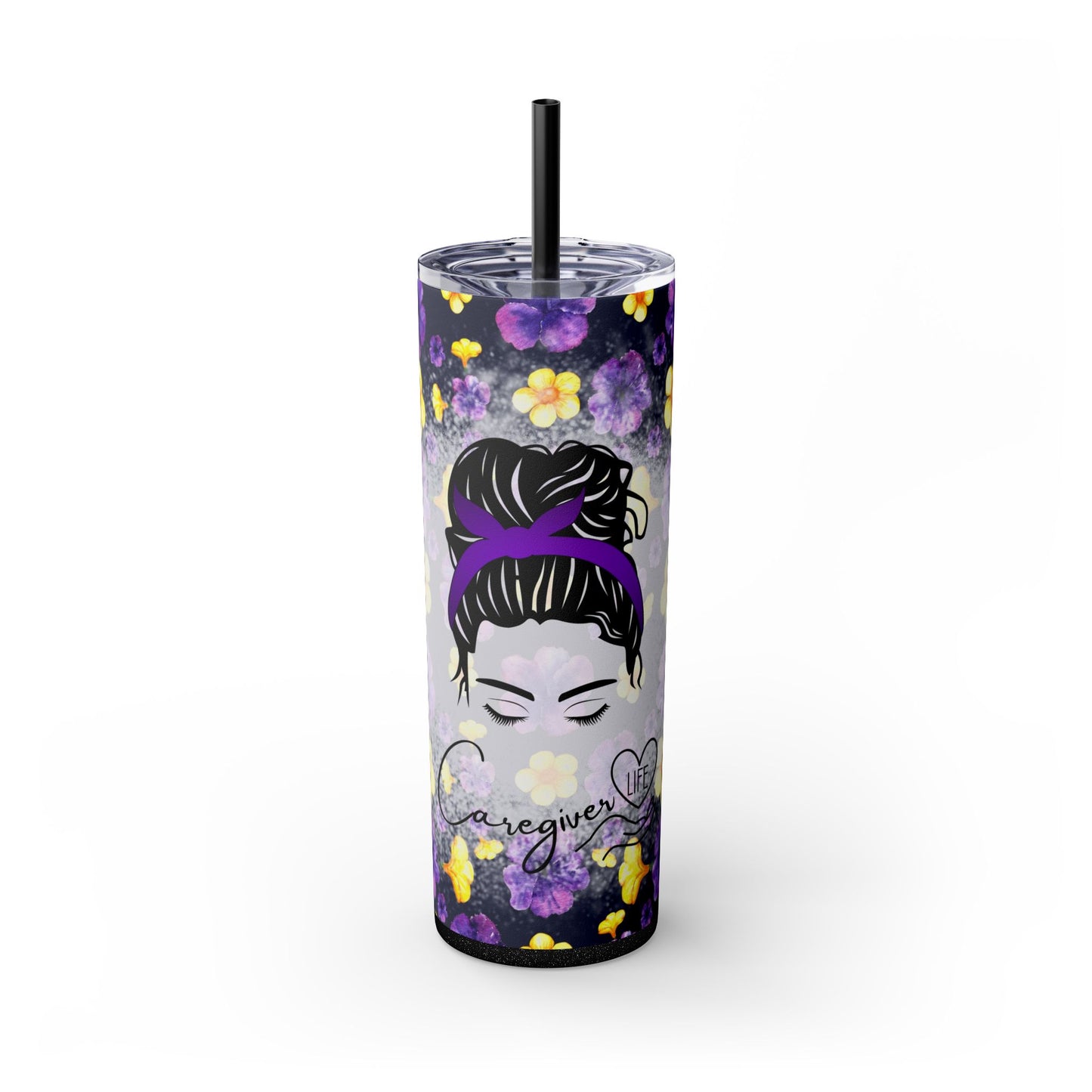 Caregiver Life 20 oz Skinny Tumbler – Messy Bun Design for Long Shifts - Sippincity