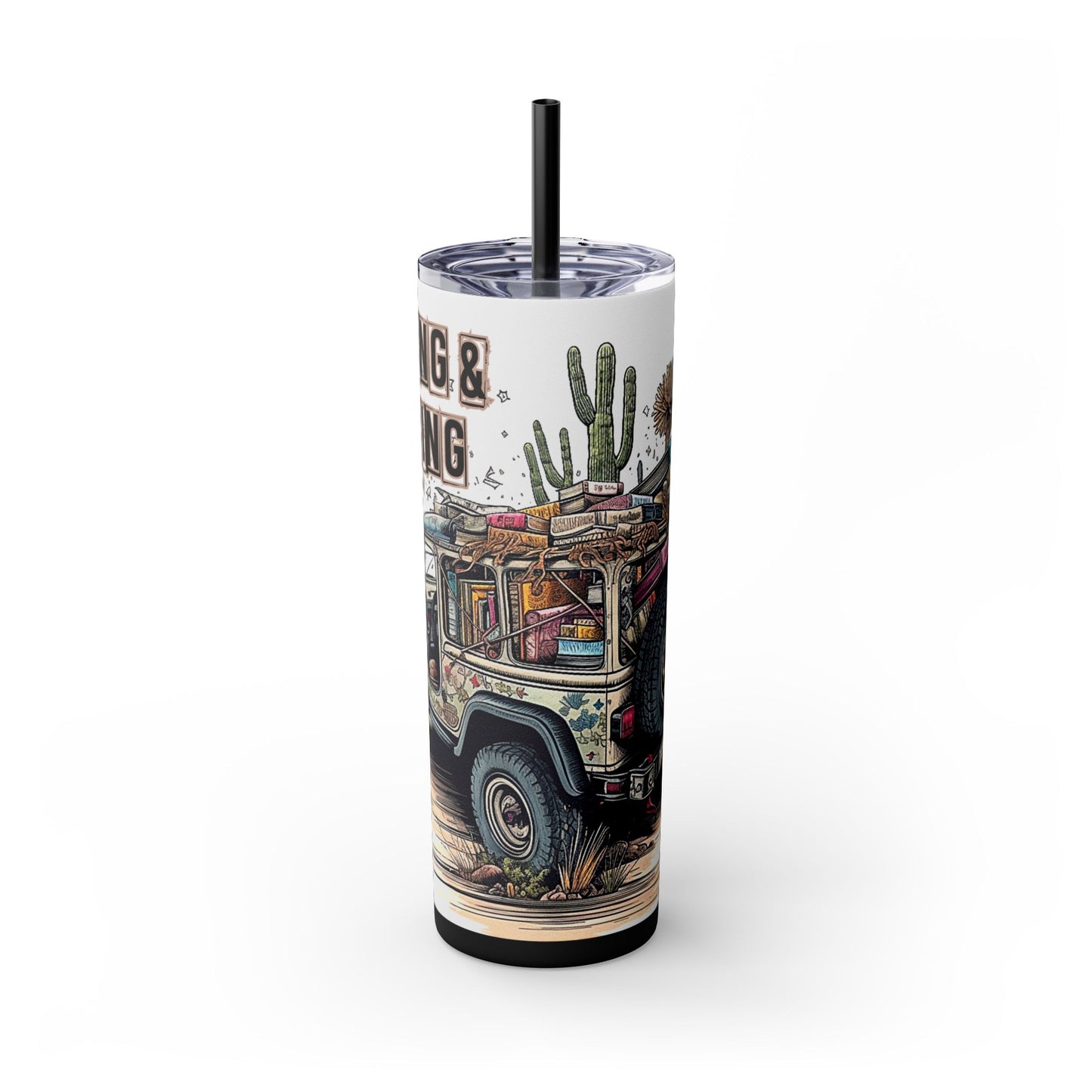 Reading & Roaming Adventure Tumbler – 20oz Skinny Book Lover Cup