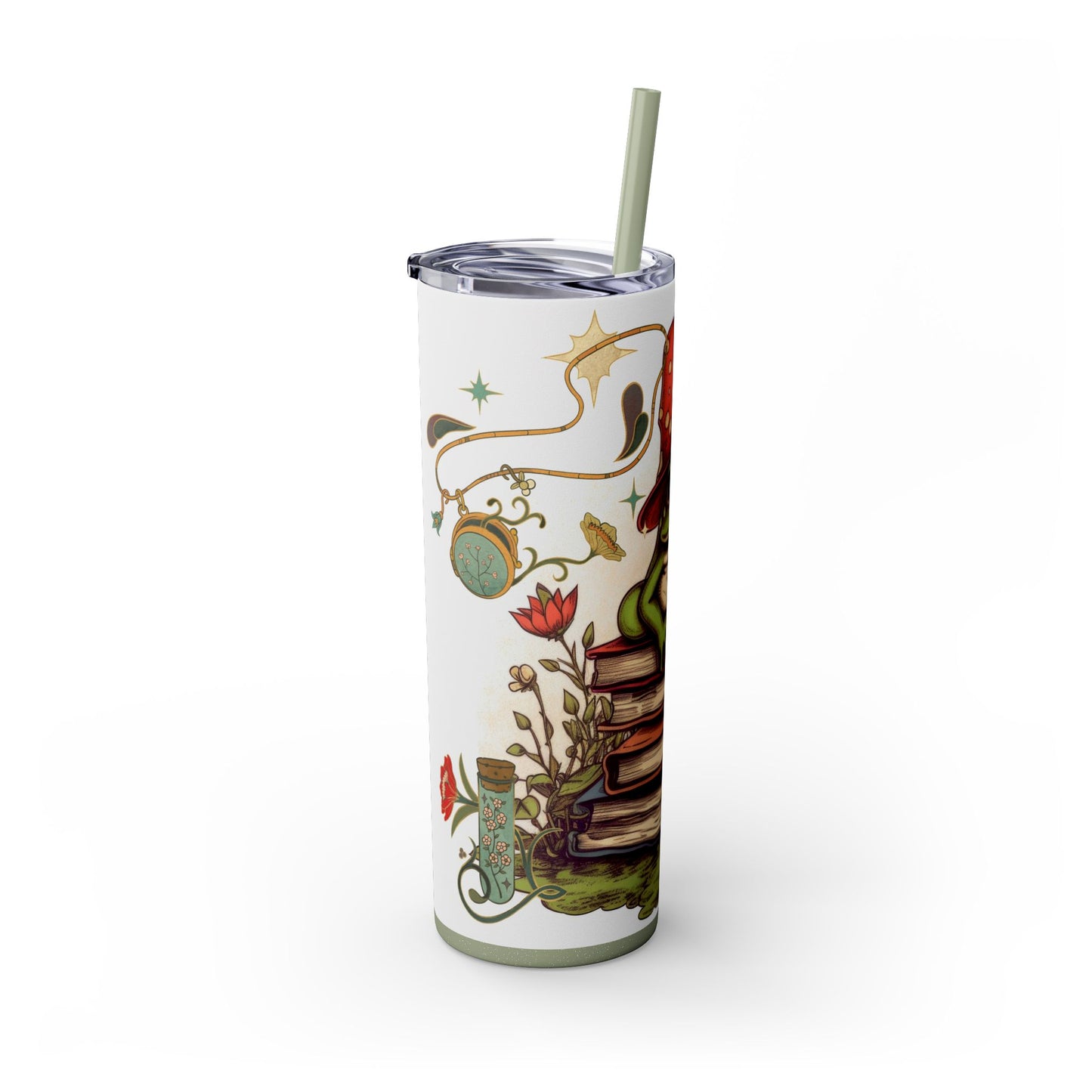 Cozy Frog Book Stack Coffee Tumbler – 20 oz Skinny Cup for Bookworms - Sippincity