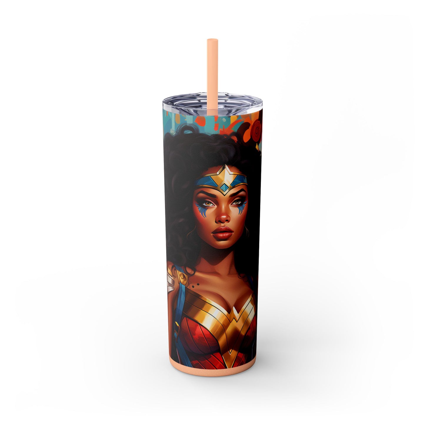 Wonder Warrior 3D Graffiti Tumbler – Black Heroine Street Art Cup, 20 oz - Sippincity
