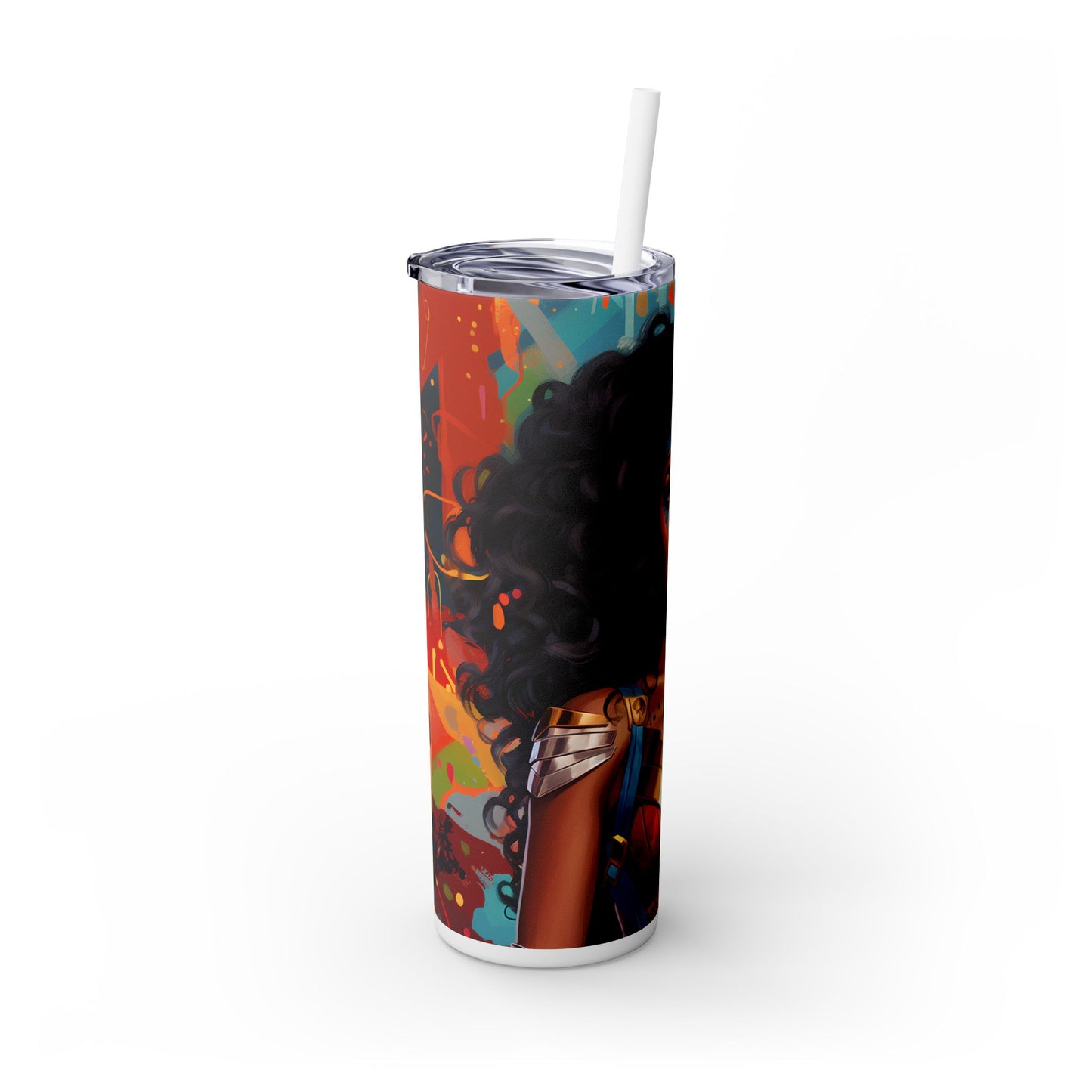 Wonder Warrior 3D Graffiti Tumbler – Black Heroine Street Art Cup, 20 oz - Sippincity