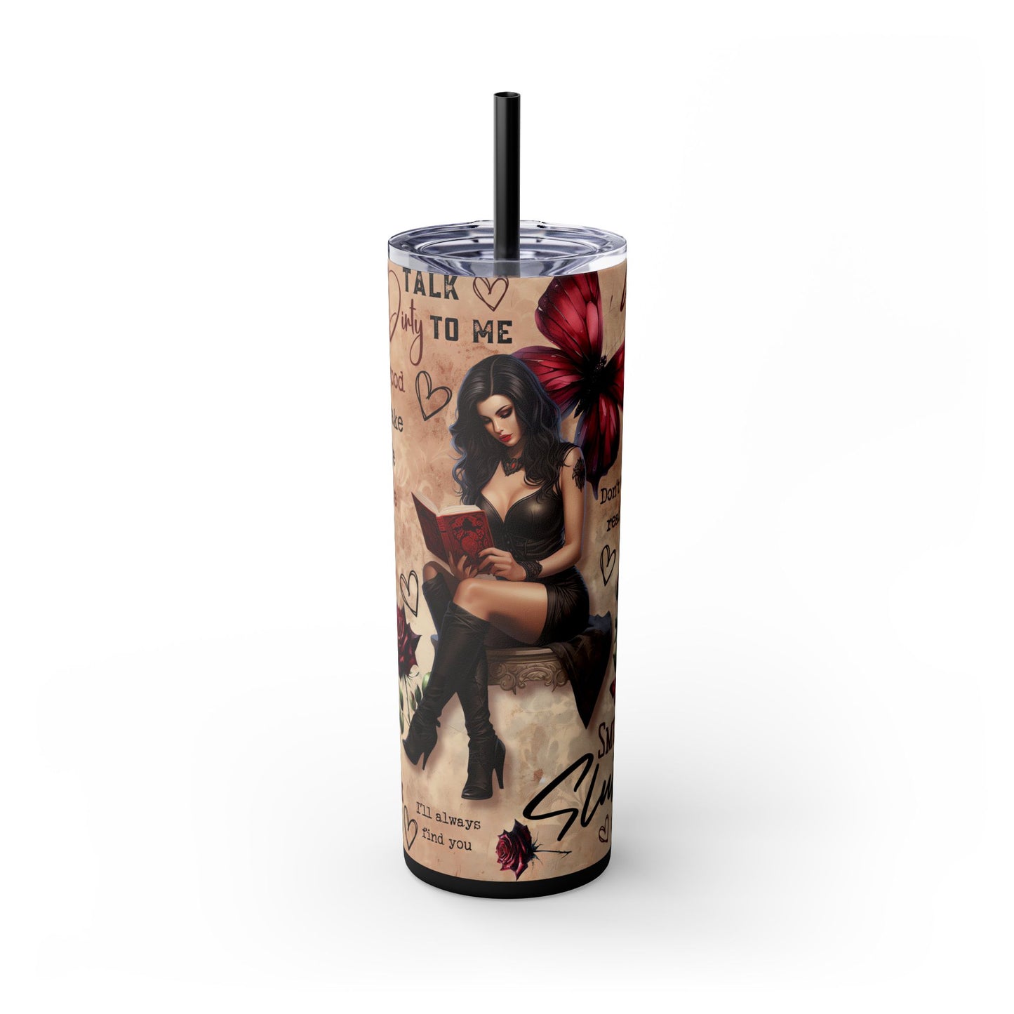 Dark Romance Reader Tumbler - 20 oz Skinny Insulated Cup for Book Lovers - Sippincity