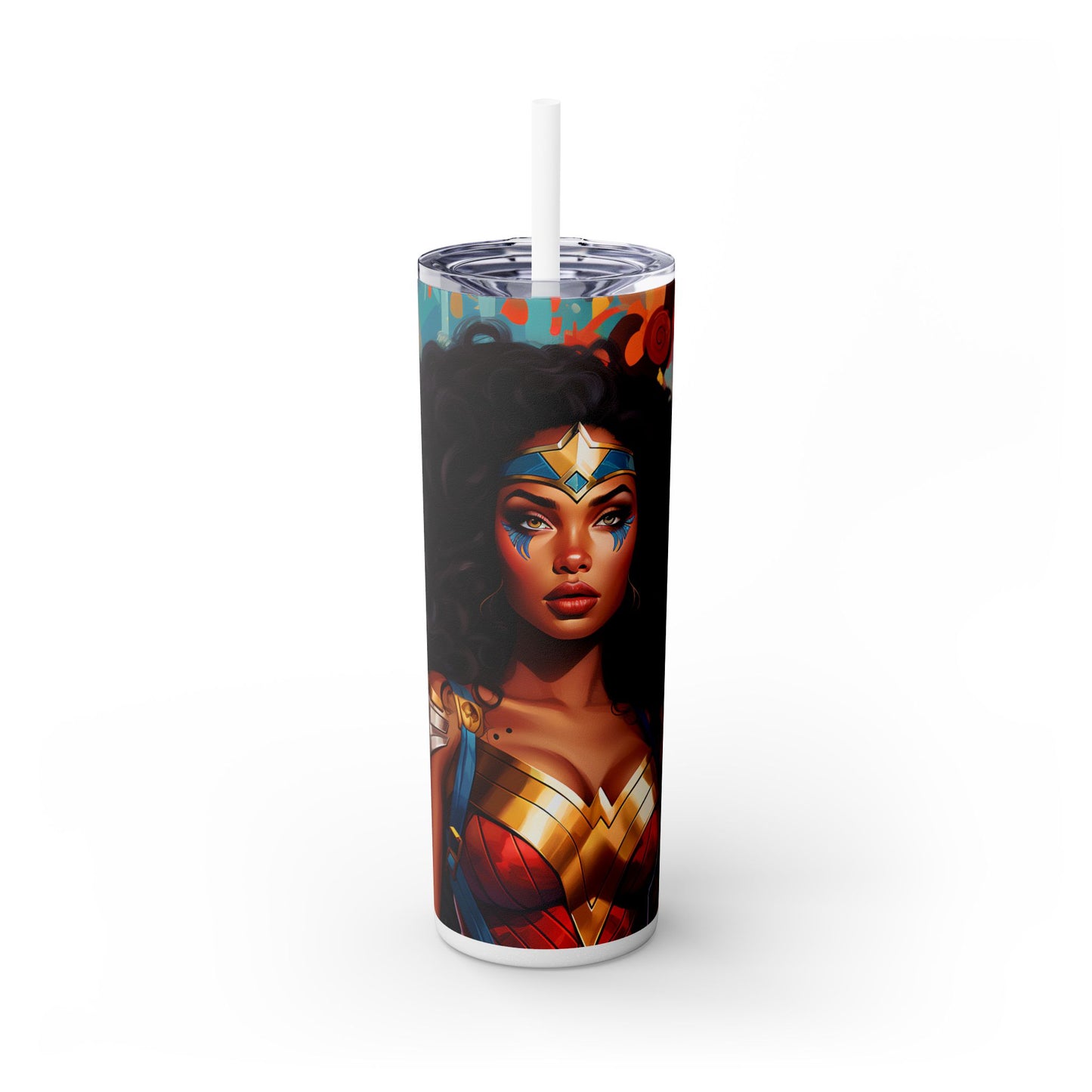 Wonder Warrior 3D Graffiti Tumbler – Black Heroine Street Art Cup, 20 oz - Sippincity