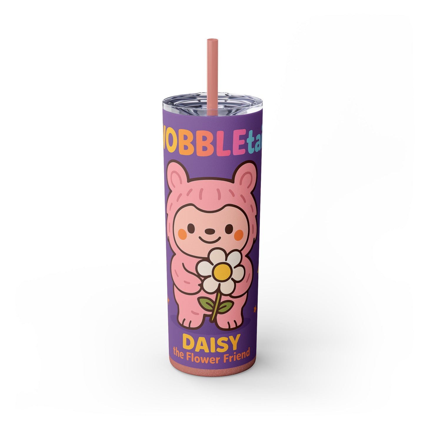 Daisy the Flower Friend | Wobbletails 20oz Skinny Purple Floral Kawaii Tumbler with Straw