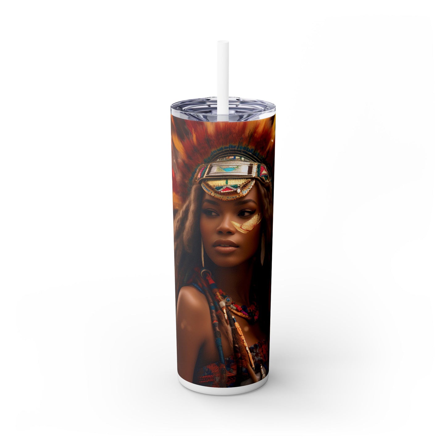 Afrocentric 20 oz skinny tumbler with rich portrait art