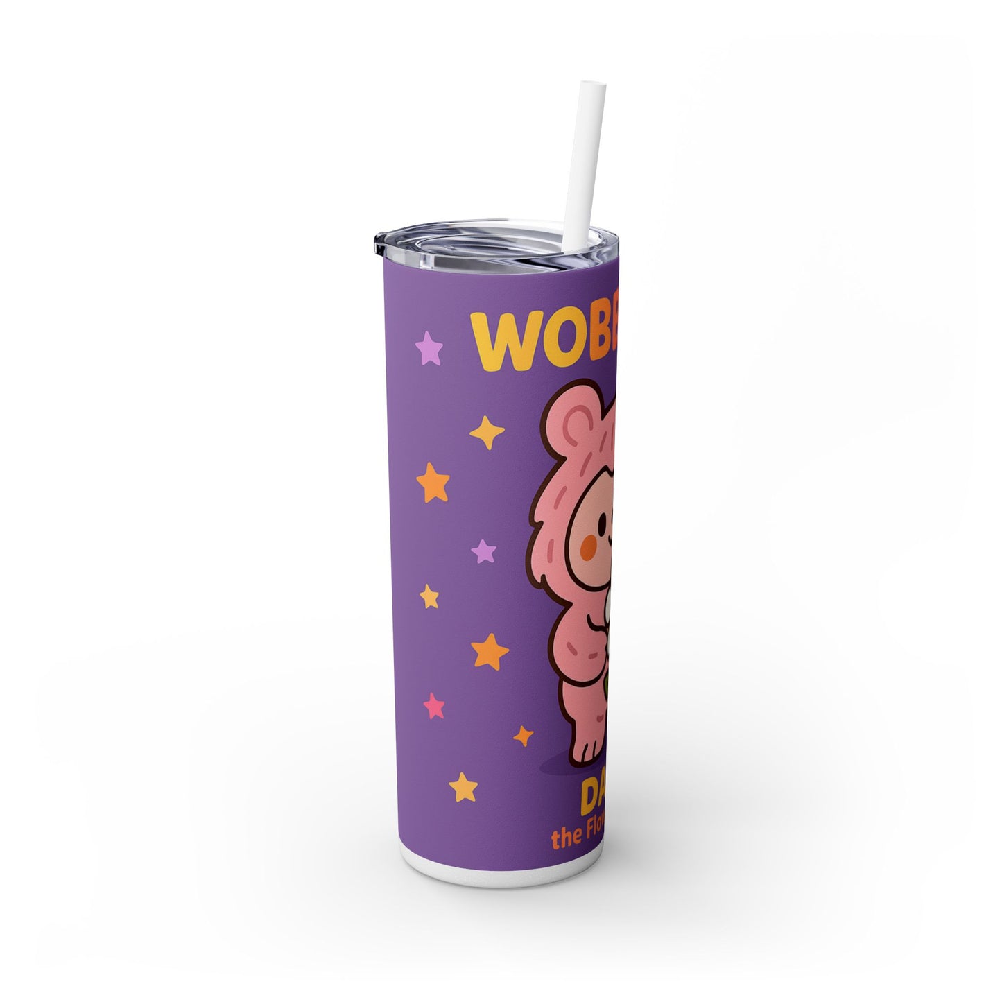 Daisy the Flower Friend | Wobbletails 20oz Skinny Purple Floral Kawaii Tumbler with Straw