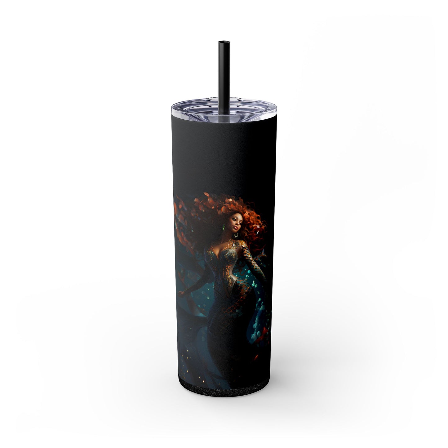 Fairycore Black Mermaid Tumbler Black Girl Magic – 20oz Skinny Cup with Lids & Straw - Sippincity