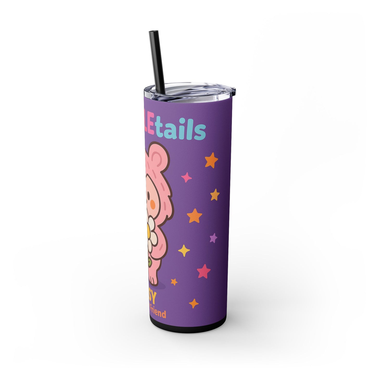 Daisy the Flower Friend | Wobbletails 20oz Skinny Purple Floral Kawaii Tumbler with Straw