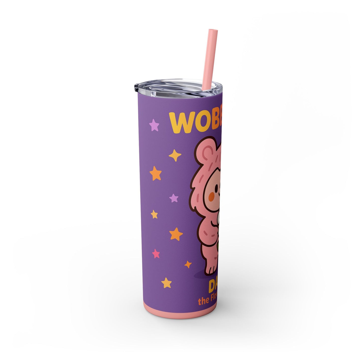 Daisy the Flower Friend | Wobbletails 20oz Skinny Purple Floral Kawaii Tumbler with Straw