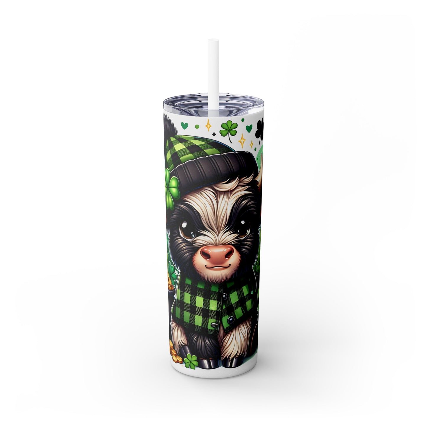 Highland Cow Shamrock 20 oz Skinny Tumbler – Lucky Farm Animal Cup - Sippincity