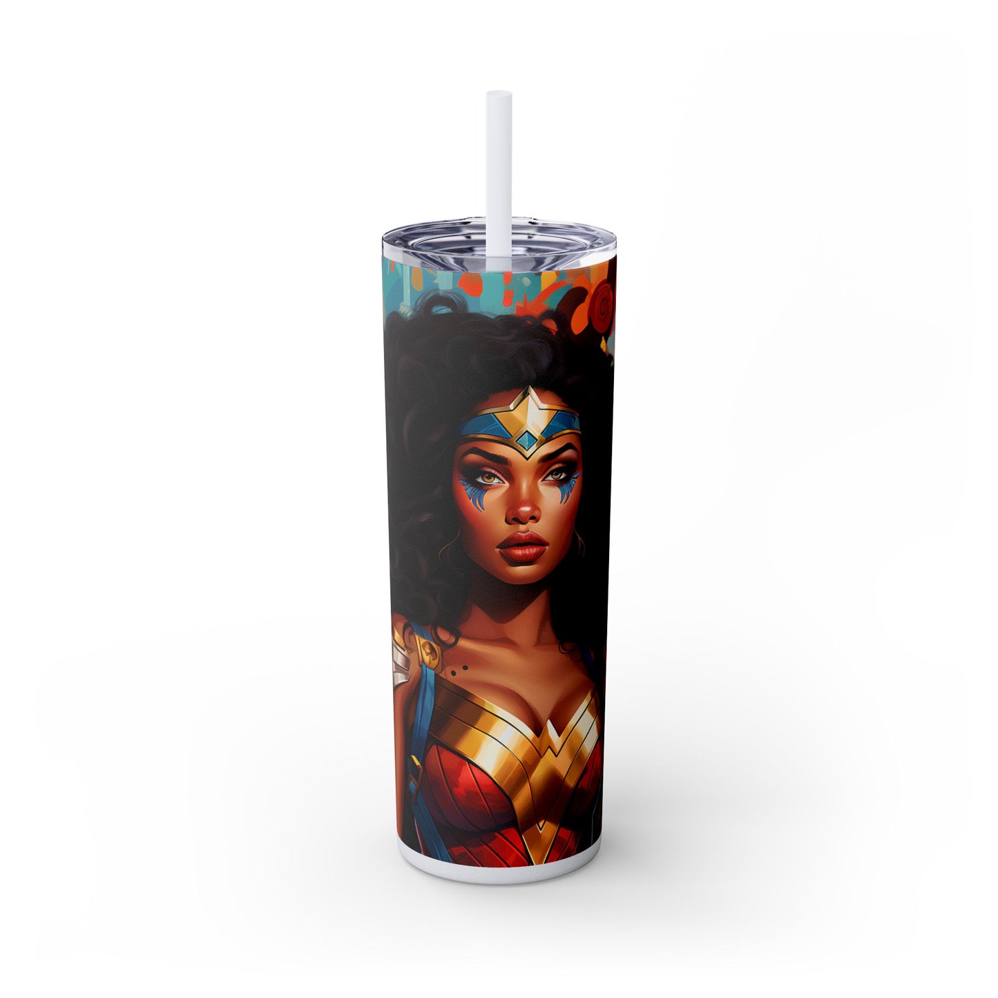 Wonder Warrior 3D Graffiti Tumbler – Black Heroine Street Art Cup, 20 oz - Sippincity