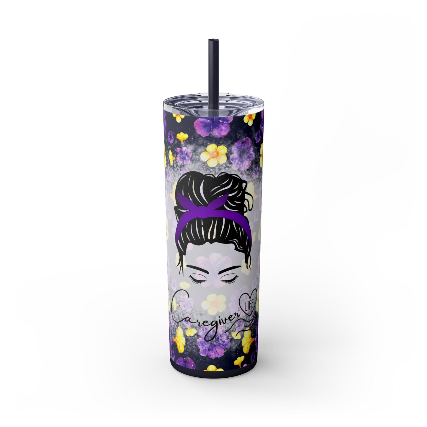 Caregiver Life 20 oz Skinny Tumbler – Messy Bun Design for Long Shifts - Sippincity