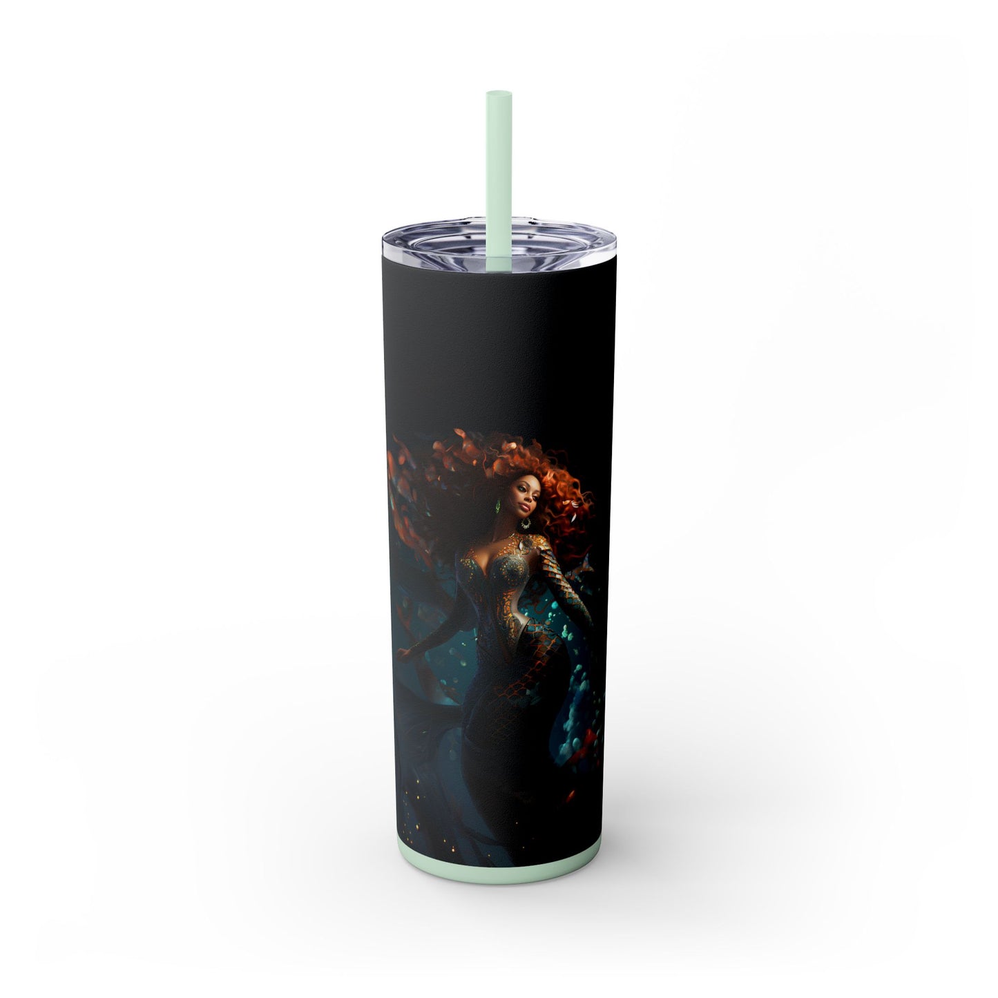 Fairycore Black Mermaid Tumbler Black Girl Magic – 20oz Skinny Cup with Lids & Straw - Sippincity