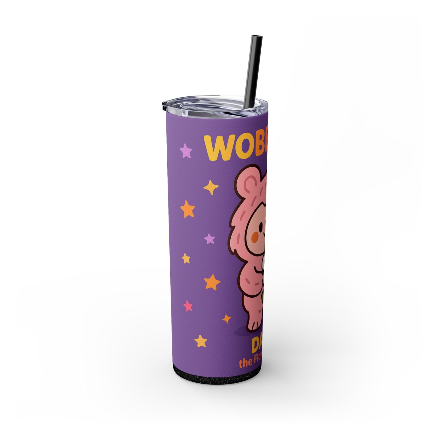 Daisy the Flower Friend | Wobbletails 20oz Skinny Purple Floral Kawaii Tumbler with Straw