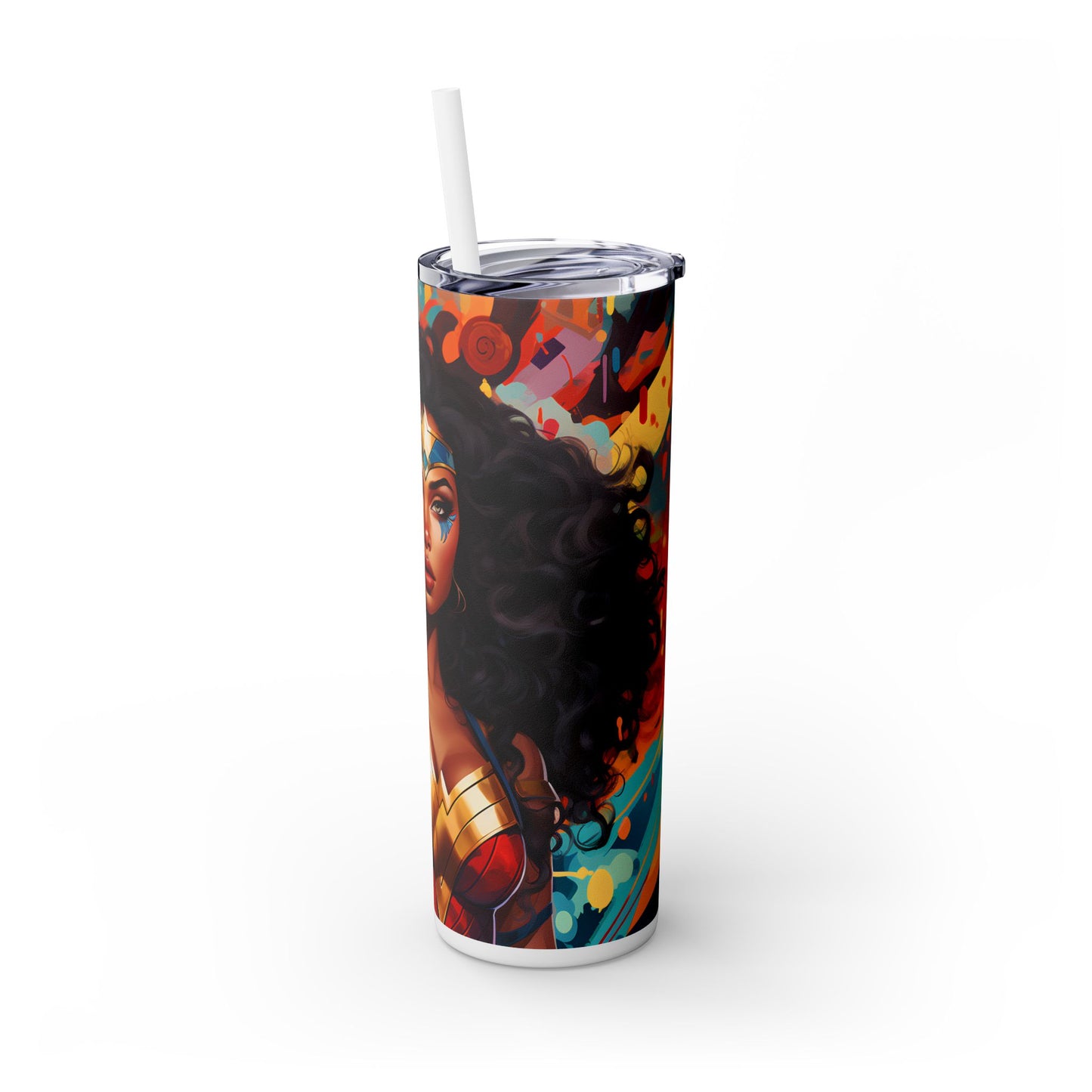 Wonder Warrior 3D Graffiti Tumbler – Black Heroine Street Art Cup, 20 oz - Sippincity