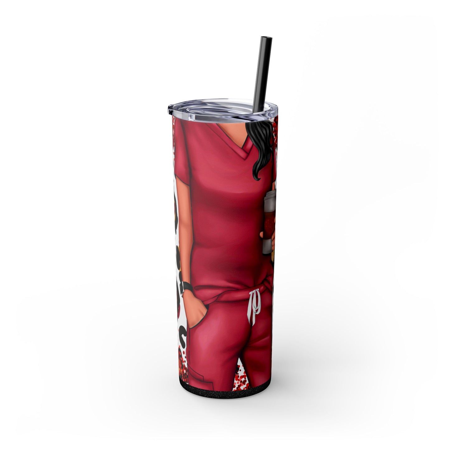 Funny Red Nurse Tumbler – 20 oz Skinny Insulated Cup with Leopard Glitter & Nutritional Facts - Sippincity