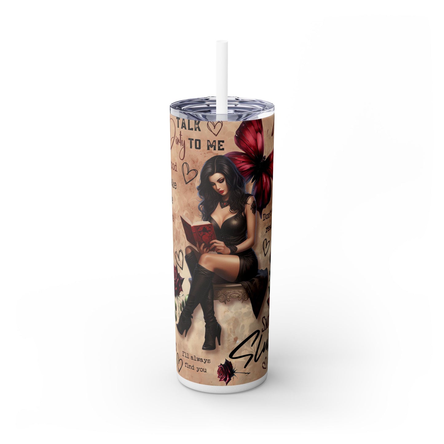 Dark Romance Reader Tumbler - 20 oz Skinny Insulated Cup for Book Lovers - Sippincity