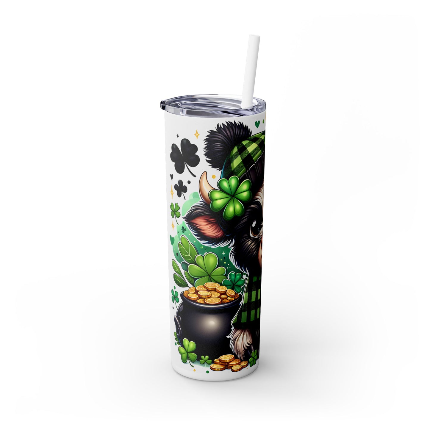 Highland Cow Shamrock 20 oz Skinny Tumbler – Lucky Farm Animal Cup - Sippincity