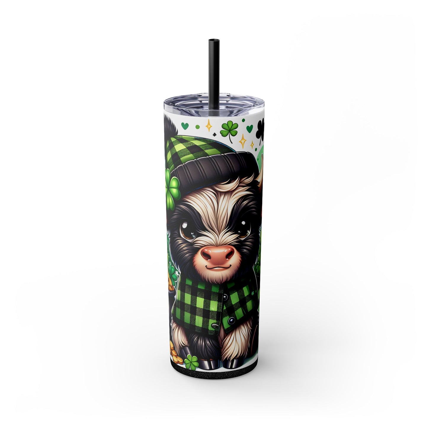 Highland Cow Shamrock 20 oz Skinny Tumbler – Lucky Farm Animal Cup - Sippincity