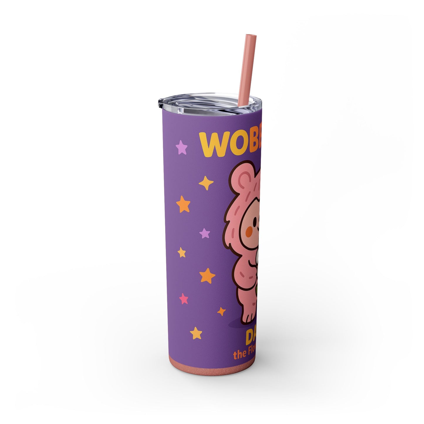 Daisy the Flower Friend | Wobbletails 20oz Skinny Purple Floral Kawaii Tumbler with Straw