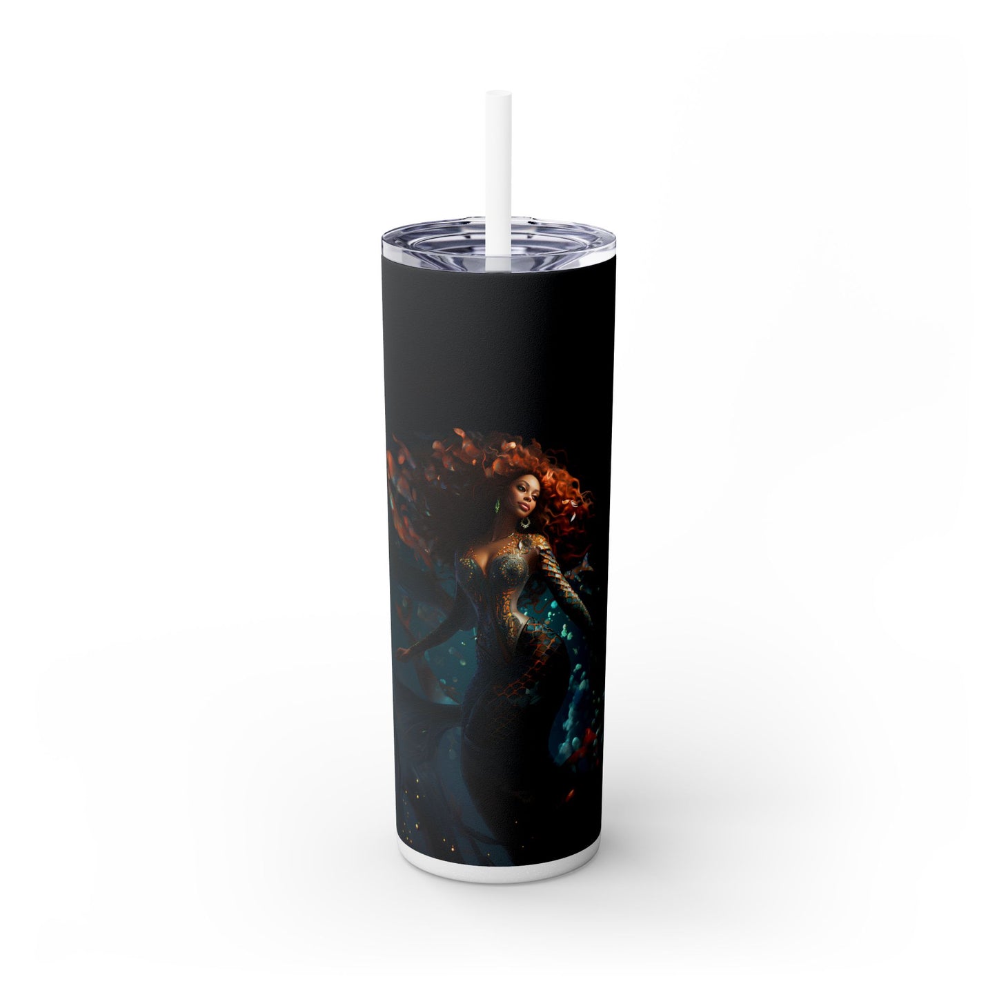Fairycore Black Mermaid Tumbler Black Girl Magic – 20oz Skinny Cup with Lids & Straw - Sippincity