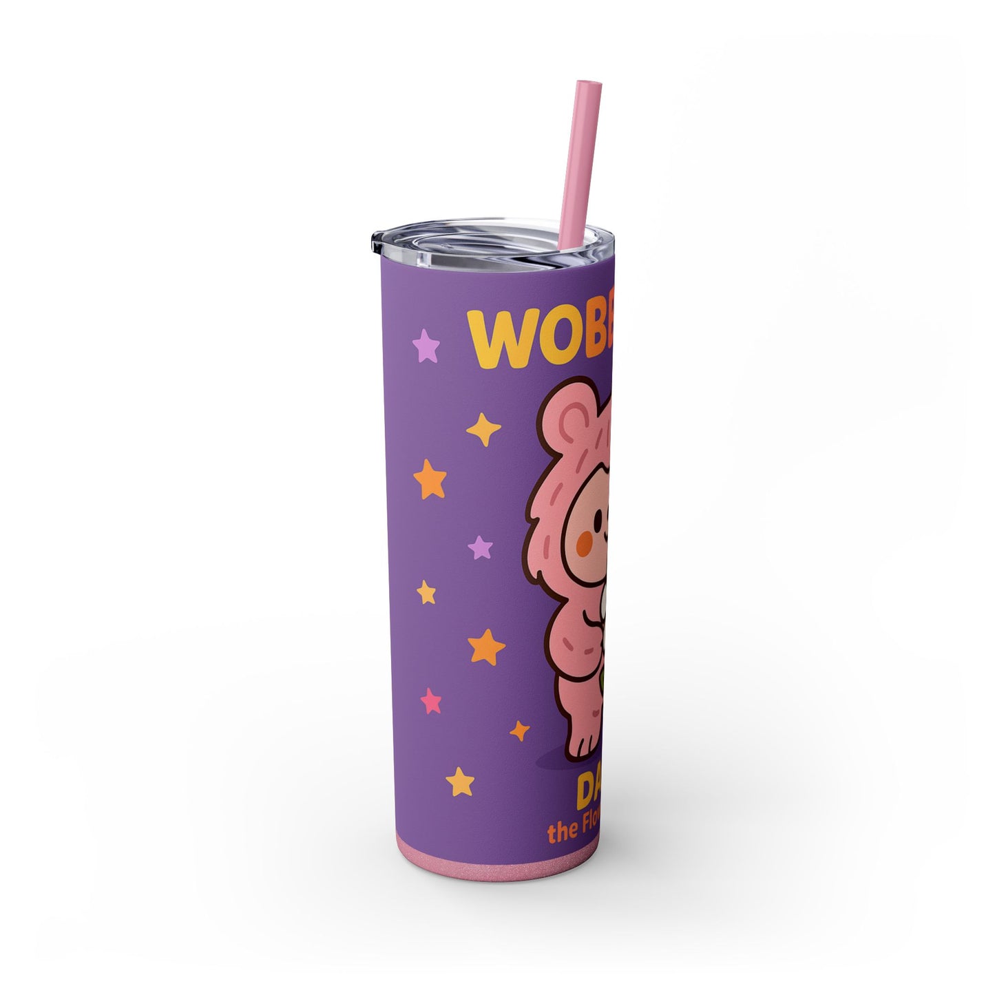 Daisy the Flower Friend | Wobbletails 20oz Skinny Purple Floral Kawaii Tumbler with Straw
