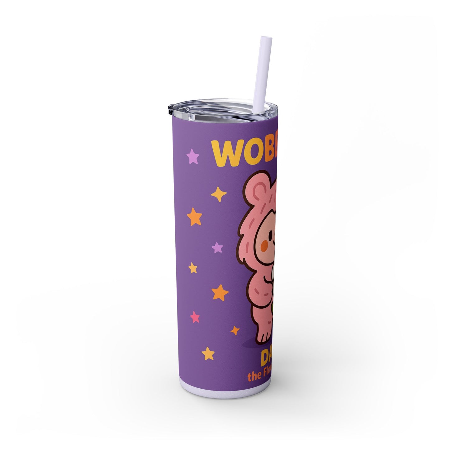 Daisy the Flower Friend | Wobbletails 20oz Skinny Purple Floral Kawaii Tumbler with Straw
