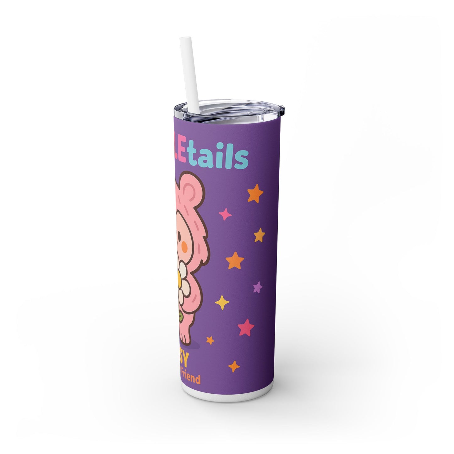 Daisy the Flower Friend | Wobbletails 20oz Skinny Purple Floral Kawaii Tumbler with Straw