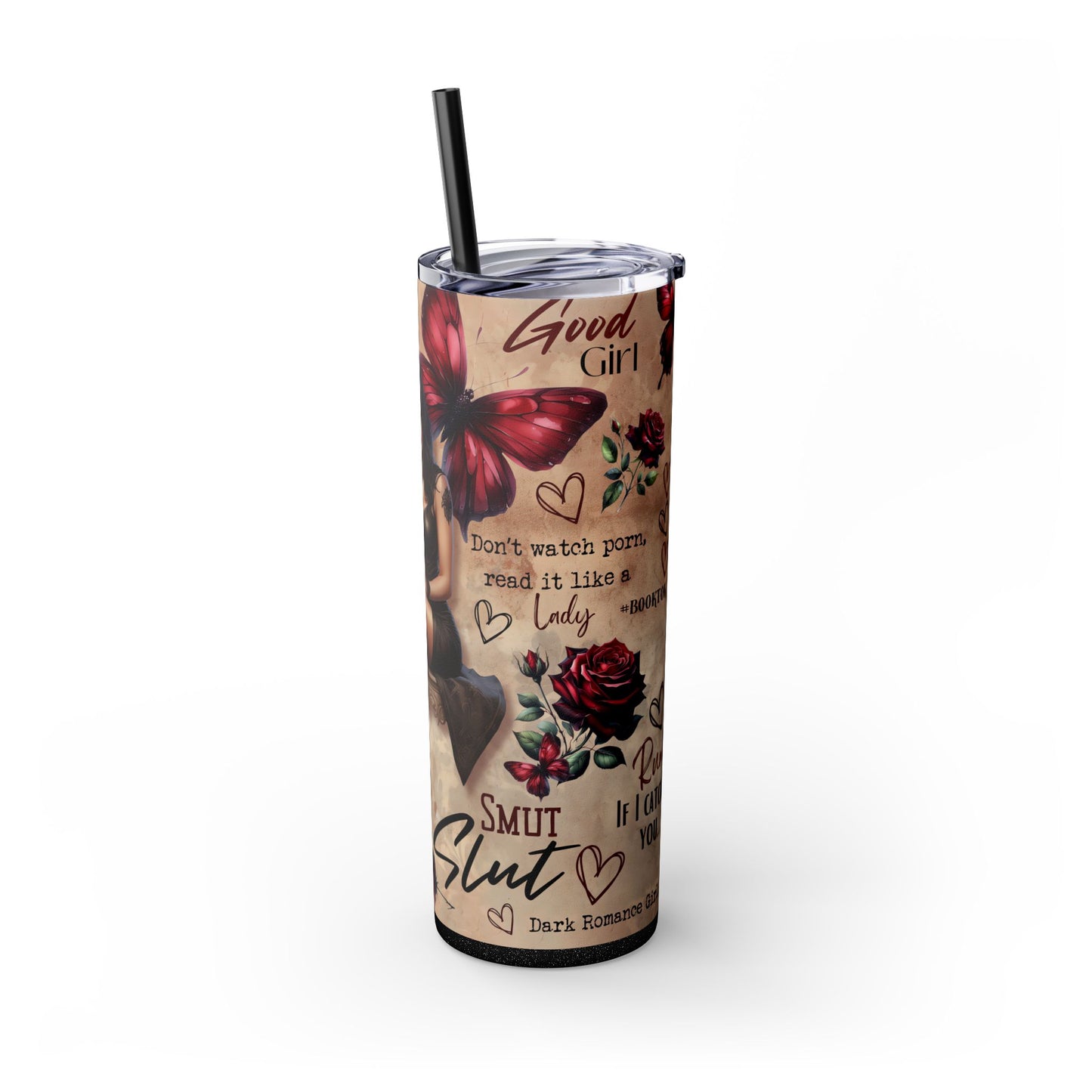Dark Romance Reader Tumbler - 20 oz Skinny Insulated Cup for Book Lovers - Sippincity