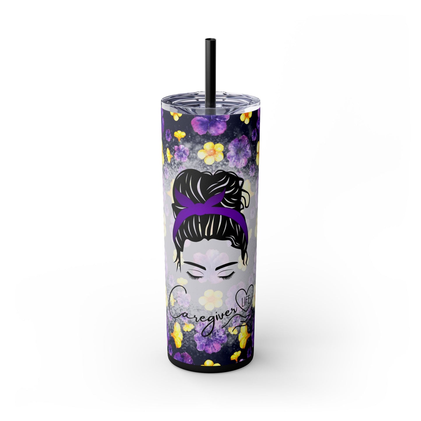 Caregiver Life 20 oz Skinny Tumbler – Messy Bun Design for Long Shifts - Sippincity