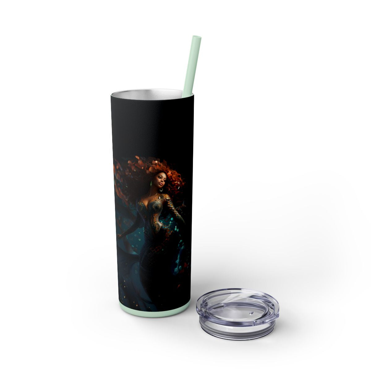 Fairycore Black Mermaid Tumbler Black Girl Magic – 20oz Skinny Cup with Lids & Straw - Sippincity