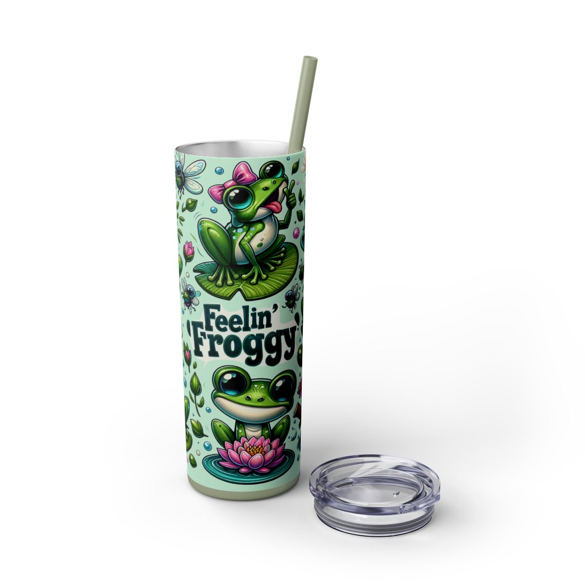 Cute Froggy Tumbler for Frog Fans – 20oz Skinny Cup with Straw