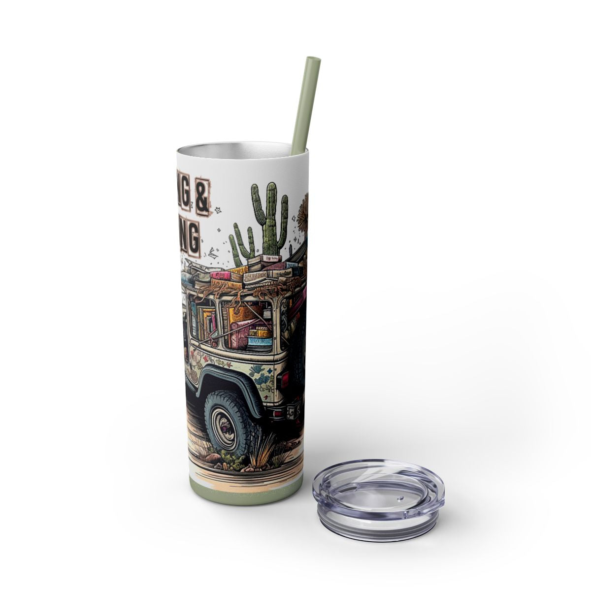 Reading & Roaming Adventure Tumbler – 20oz Skinny Book Lover Cup