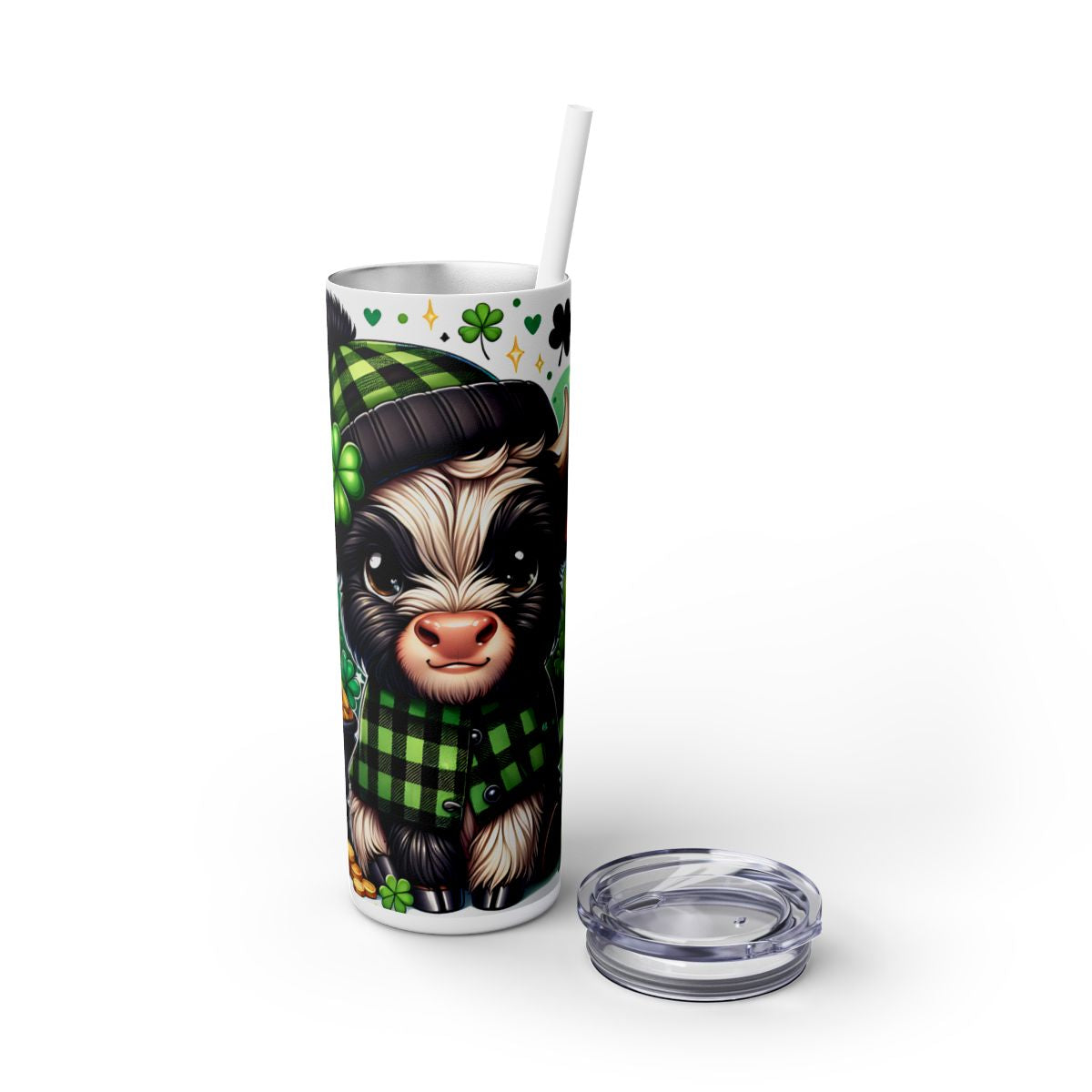 Highland Cow Shamrock 20 oz Skinny Tumbler – Lucky Farm Animal Cup - Sippincity