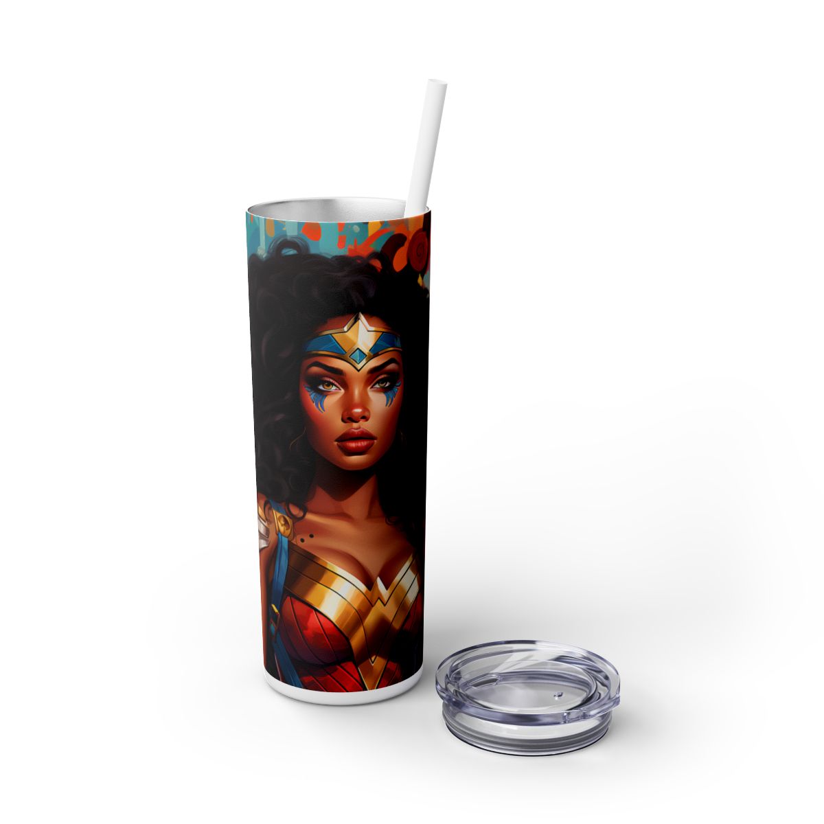 Wonder Warrior 3D Graffiti Tumbler – Black Heroine Street Art Cup, 20 oz - Sippincity