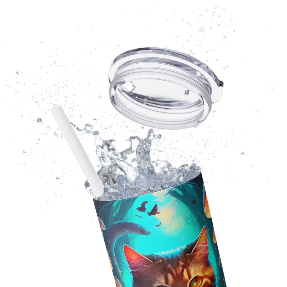 Whimsical Cat Eating Pizza Tumbler – Psychedelic Mushroom Drinkware - Sippincity