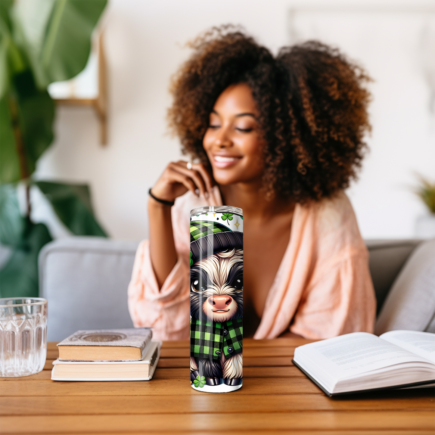 Highland Cow Shamrock 20 oz Skinny Tumbler – Lucky Farm Animal Cup - Sippincity