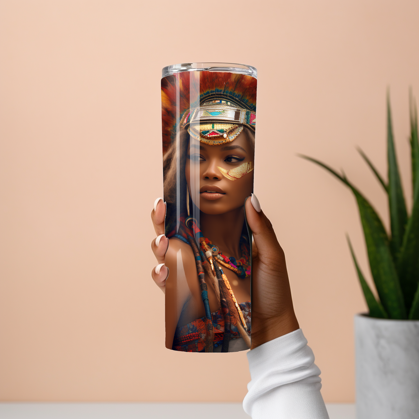 20 oz tumbler featuring a Black queen with tribal crown