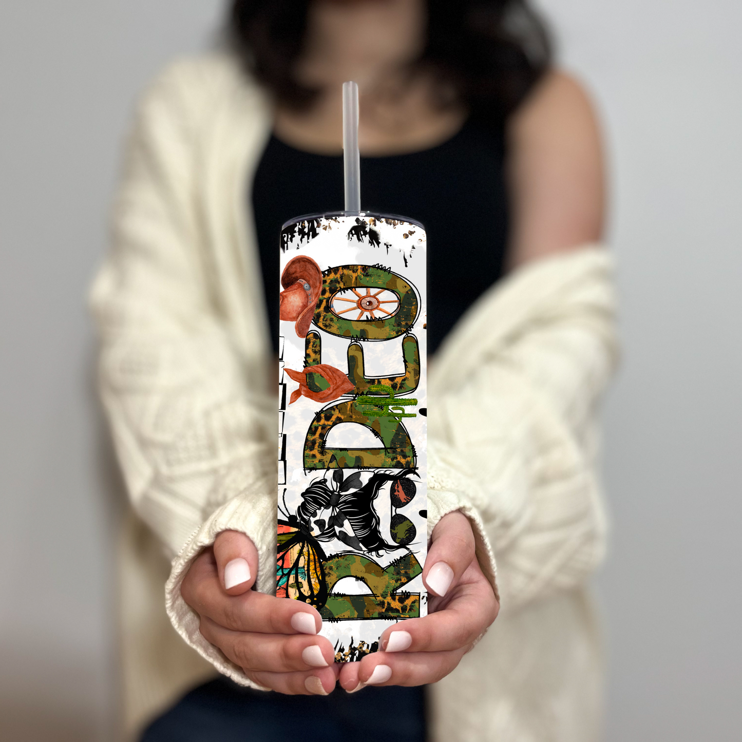 Badass Rodeo Mom Cup – Rustic Western Stainless Steel Tumbler with Messy Bun Design - Sippincity
