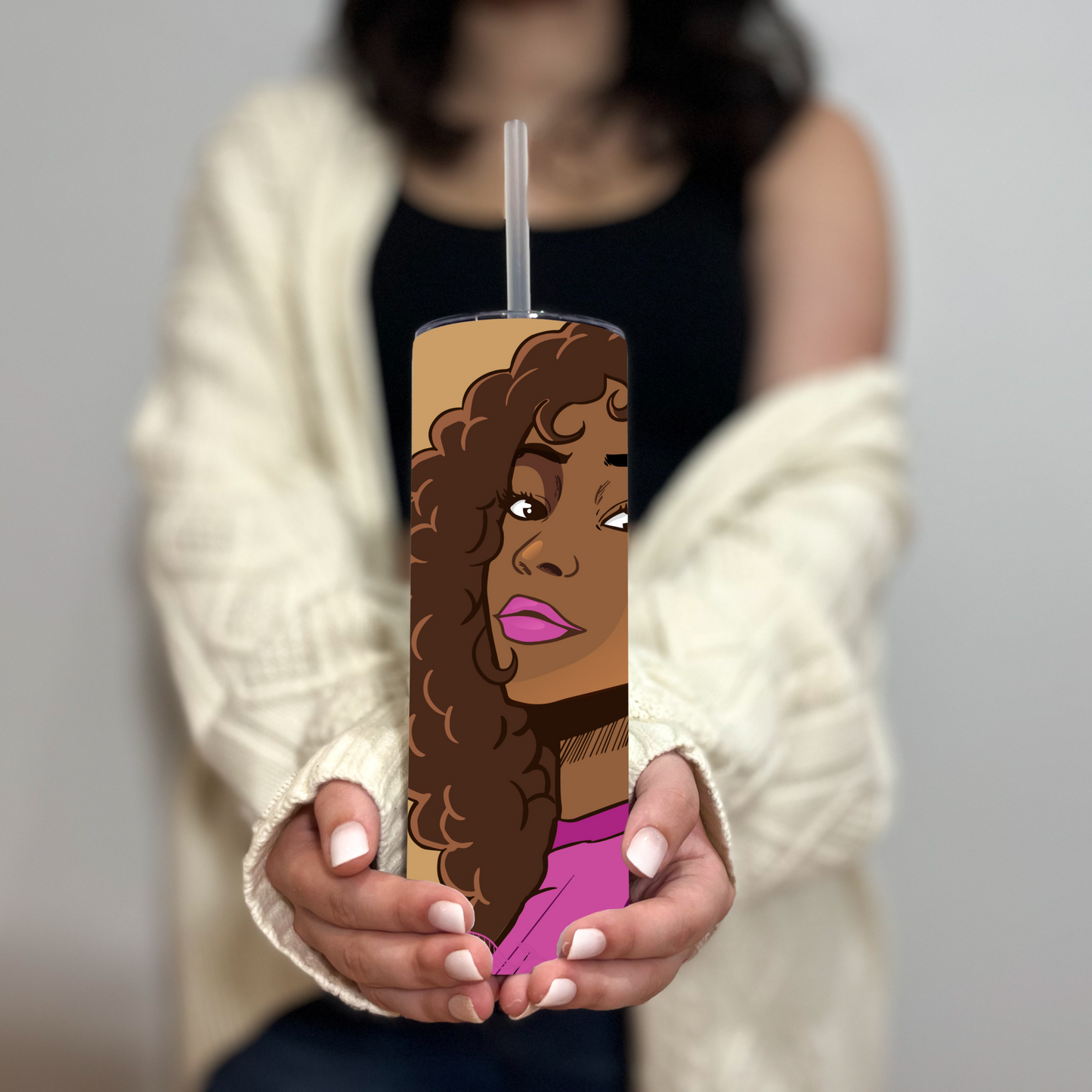 Curly Hair Beauty Tumbler – Stylish Brown Skin Art - Sippincity