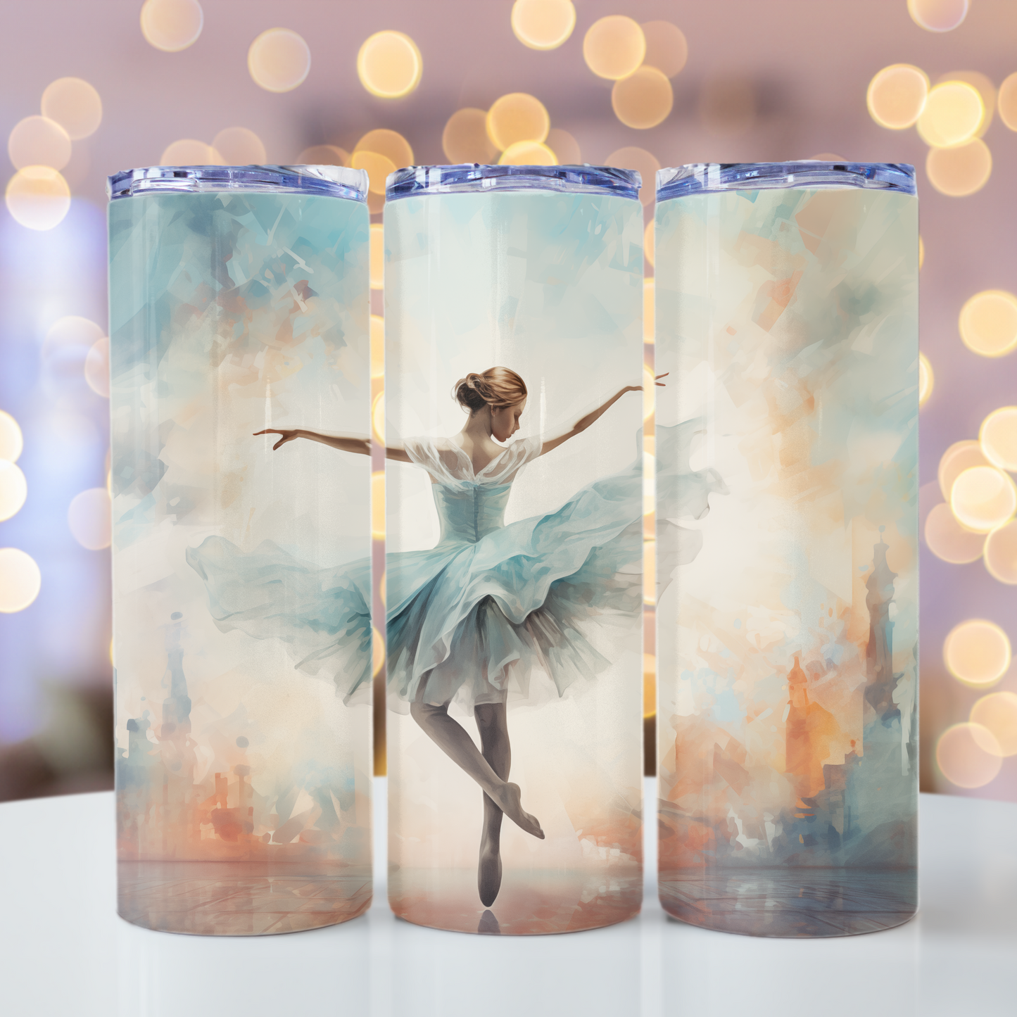 Elegant ballet dancer design on 20 oz skinny insulated tumbler