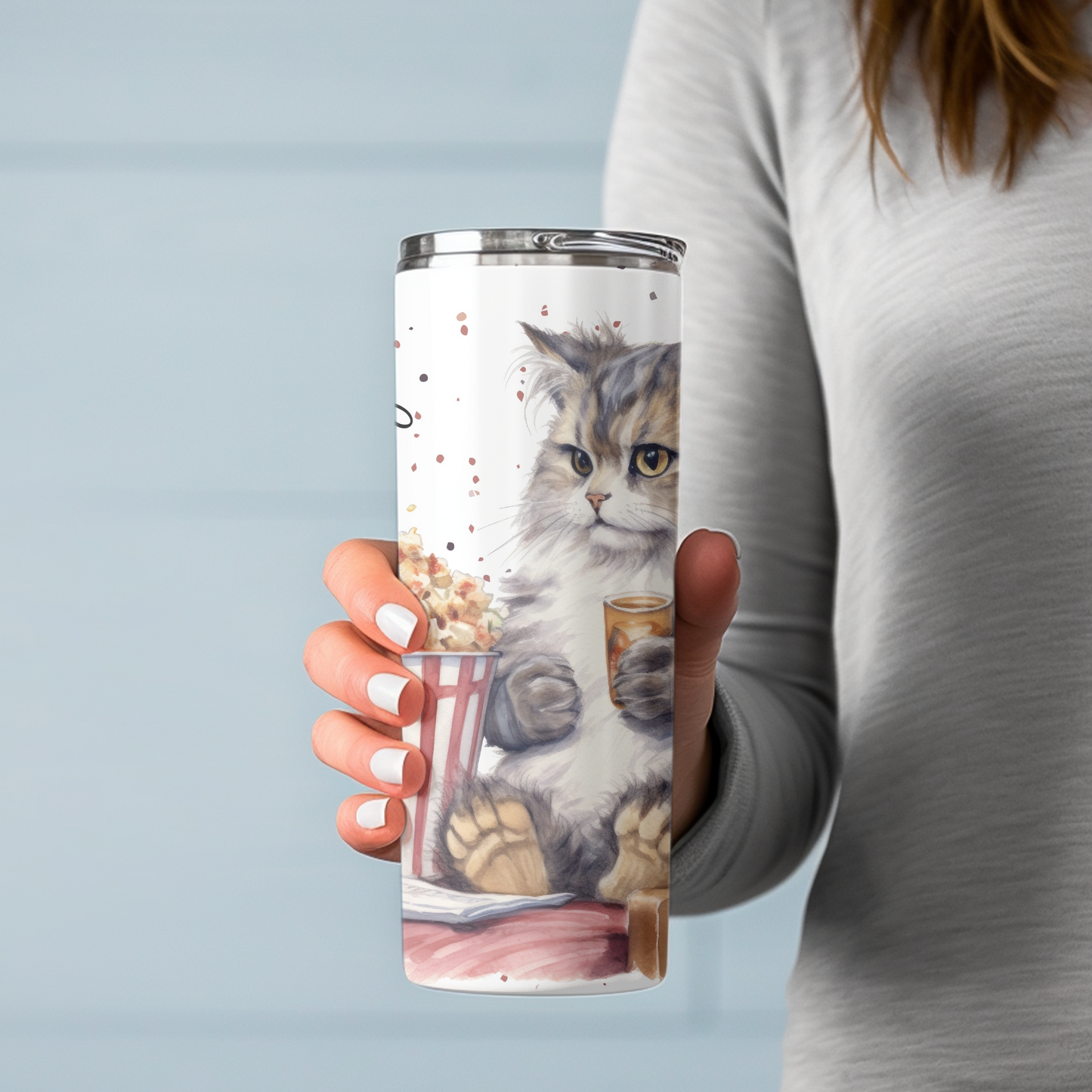 Funny Cat Movie Night Tumbler – Cozy Popcorn & Drink Cup - Sippincity