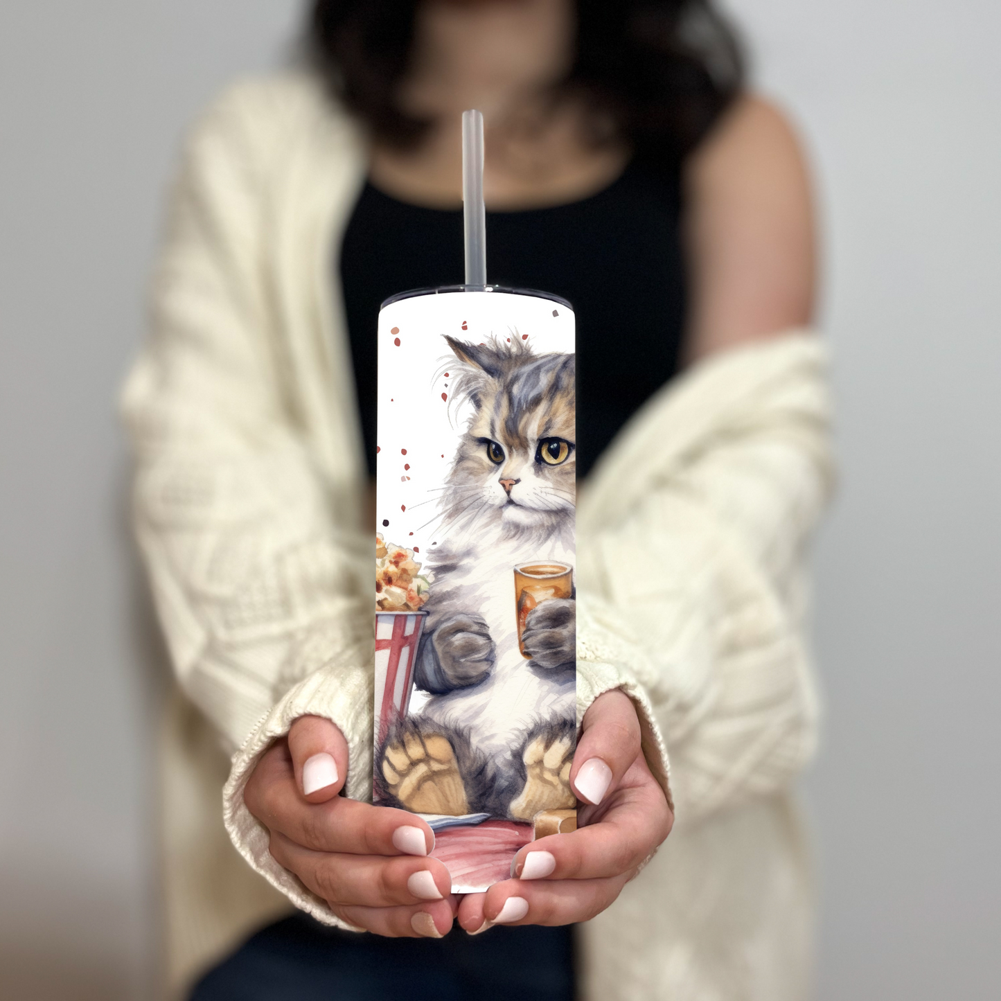 Funny Cat Movie Night Tumbler – Cozy Popcorn & Drink Cup - Sippincity